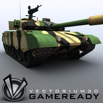 3D Model of Game-ready model of modern Chinese main battle tank ZTZ96 (Type 96) with two RGB textures: 1024x1024 for tank and 1024x512 for track and wheels. - 3D Render 5